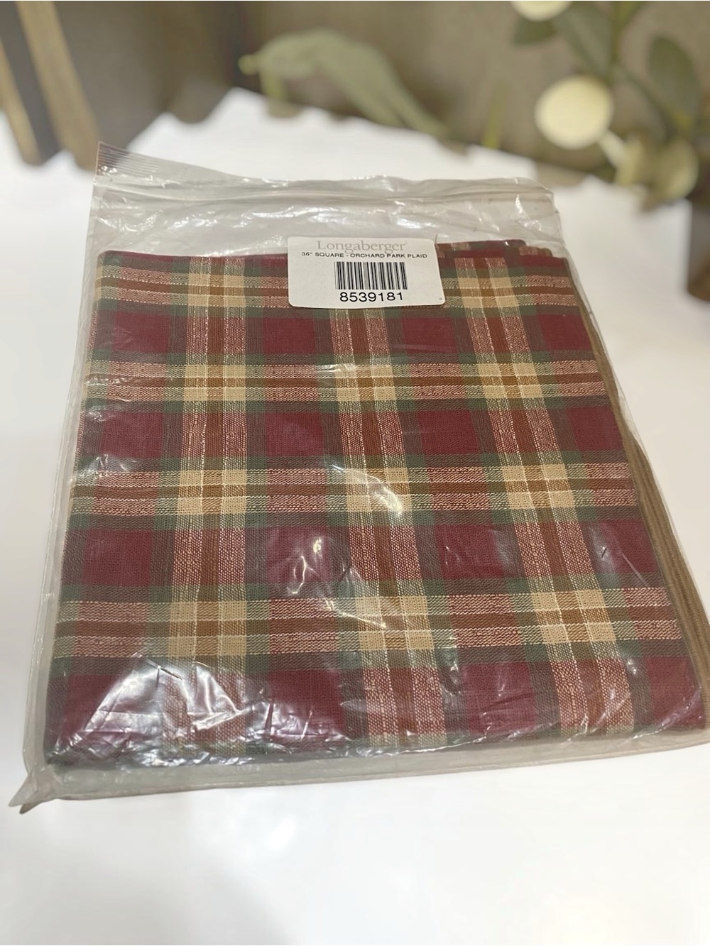 Longaberger Fabric 36” Square Orchard Park Plaid New in Open Package